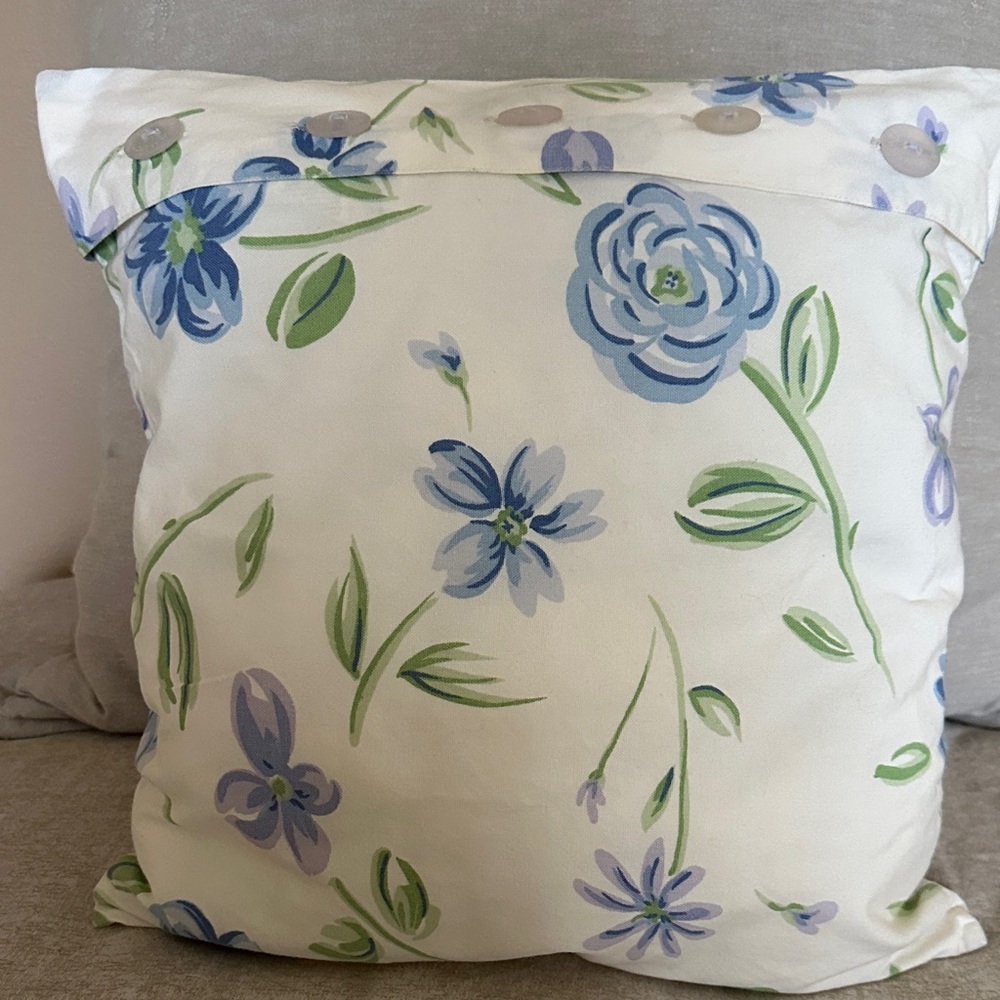 Cream Accent Pillow with Blue, Lavender & Green Floral Design
